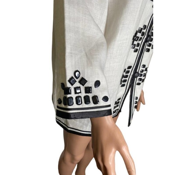 Linea by Louis Dell'Olio Linen Jacket Large 4 Button Embroidered Lined 3/4 Sleev - Picture 5 of 9